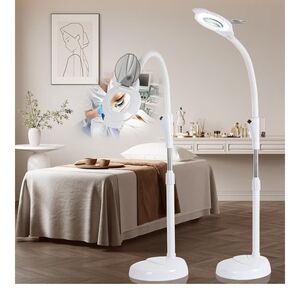 White Gooseneck LED Magnifying Floor Lamp